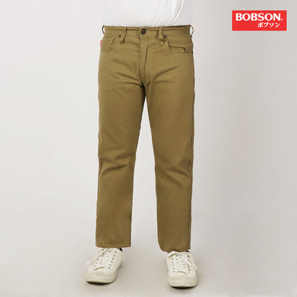 Bobson Japanese Men's Basic Denim Pants Skinny Mid Waist 175372 (Khaki)