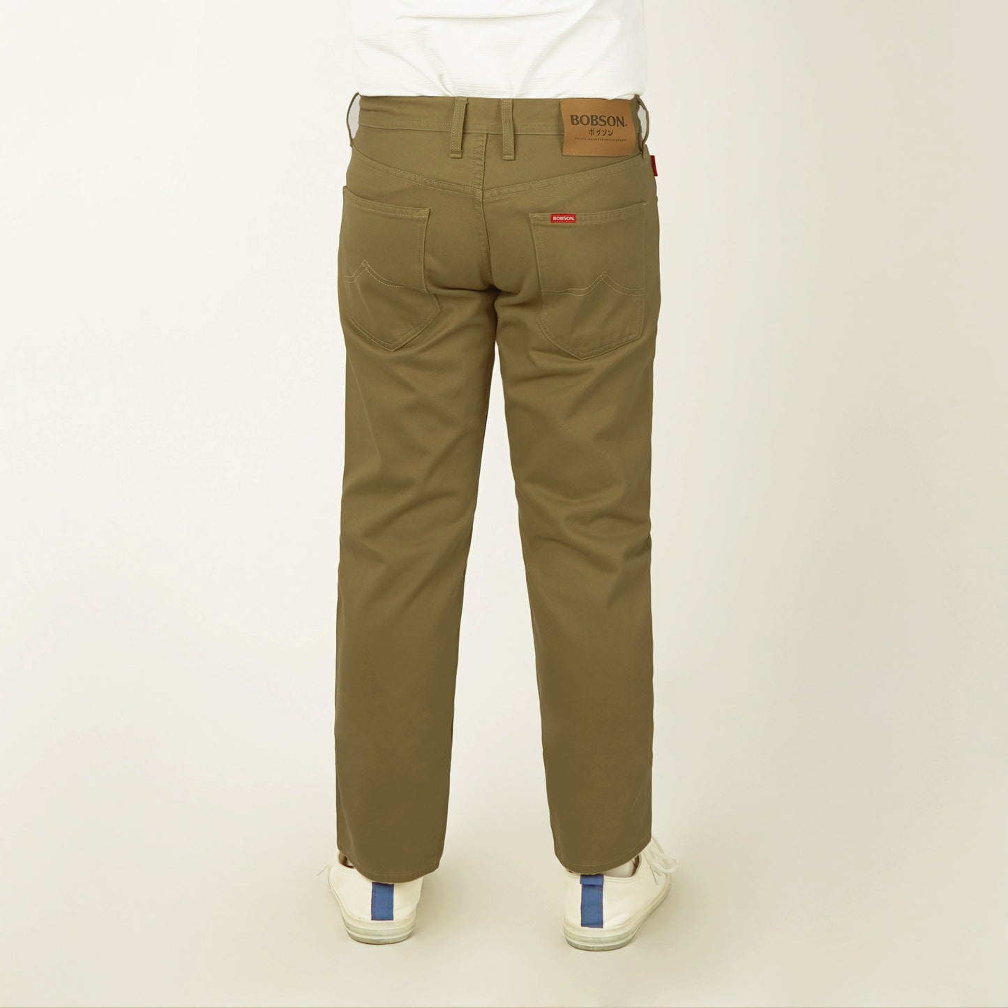 Bobson Japanese Men's Basic Denim Pants Skinny Mid Waist 175372 (Khaki)