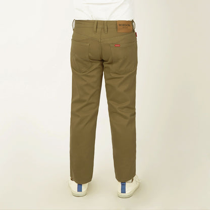 Bobson Japanese Men's Basic Denim Pants Skinny Mid Waist 175372 (Khaki)