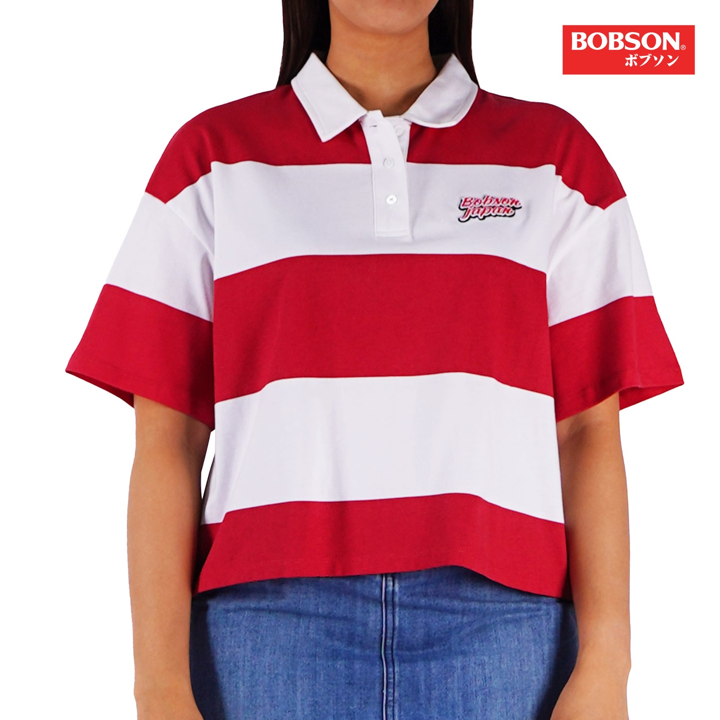Bobson Japanese Ladies Basic Collared Shirt Crop Fit 157829 (Barbados Cherry)