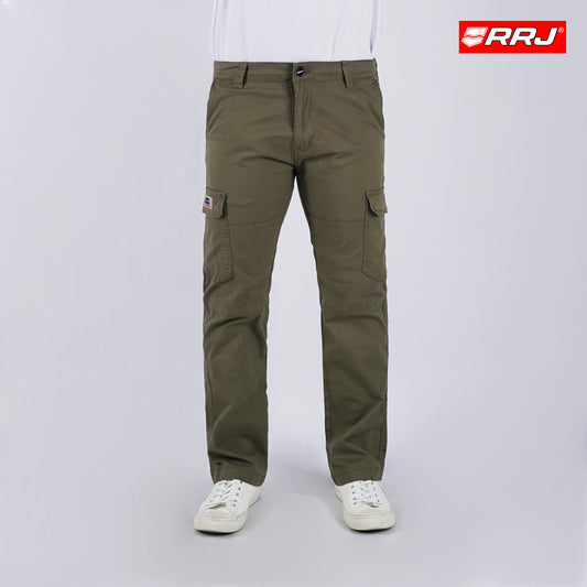 RRJ Men's Basic Non-Denim Cargo Pants Mid-Rise Fitting 176838 (Olive)