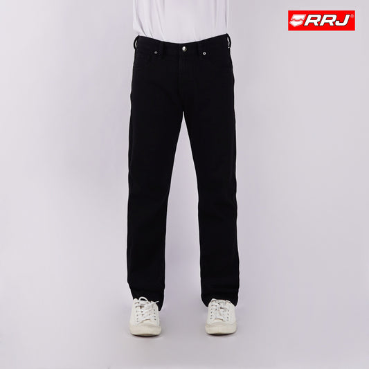 RRJ Men's Basic Denim Pants Slim Straight Mid-Rise 178072 (Black)
