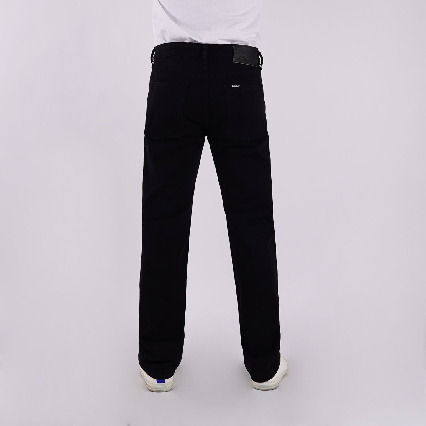 RRJ Men's Basic Denim Pants Slim Straight Mid-Rise 178072 (Black)