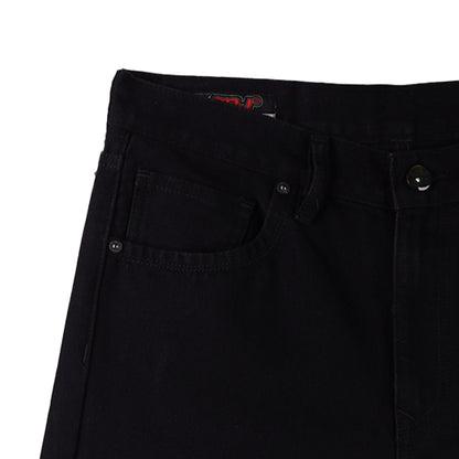RRJ Men's Basic Denim Pants Slim Straight Mid-Rise 178072 (Black)