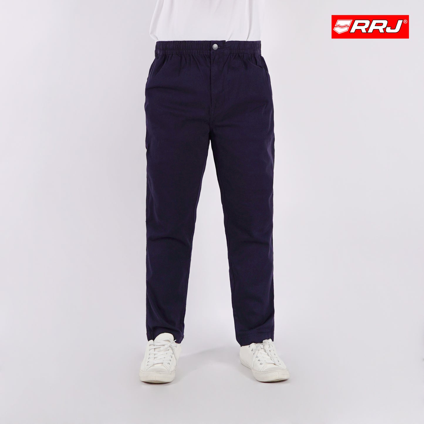 RRJ Men's Basic Non-Denim Trouser Pants Mid-Rise Fitting 182956 (Navy)