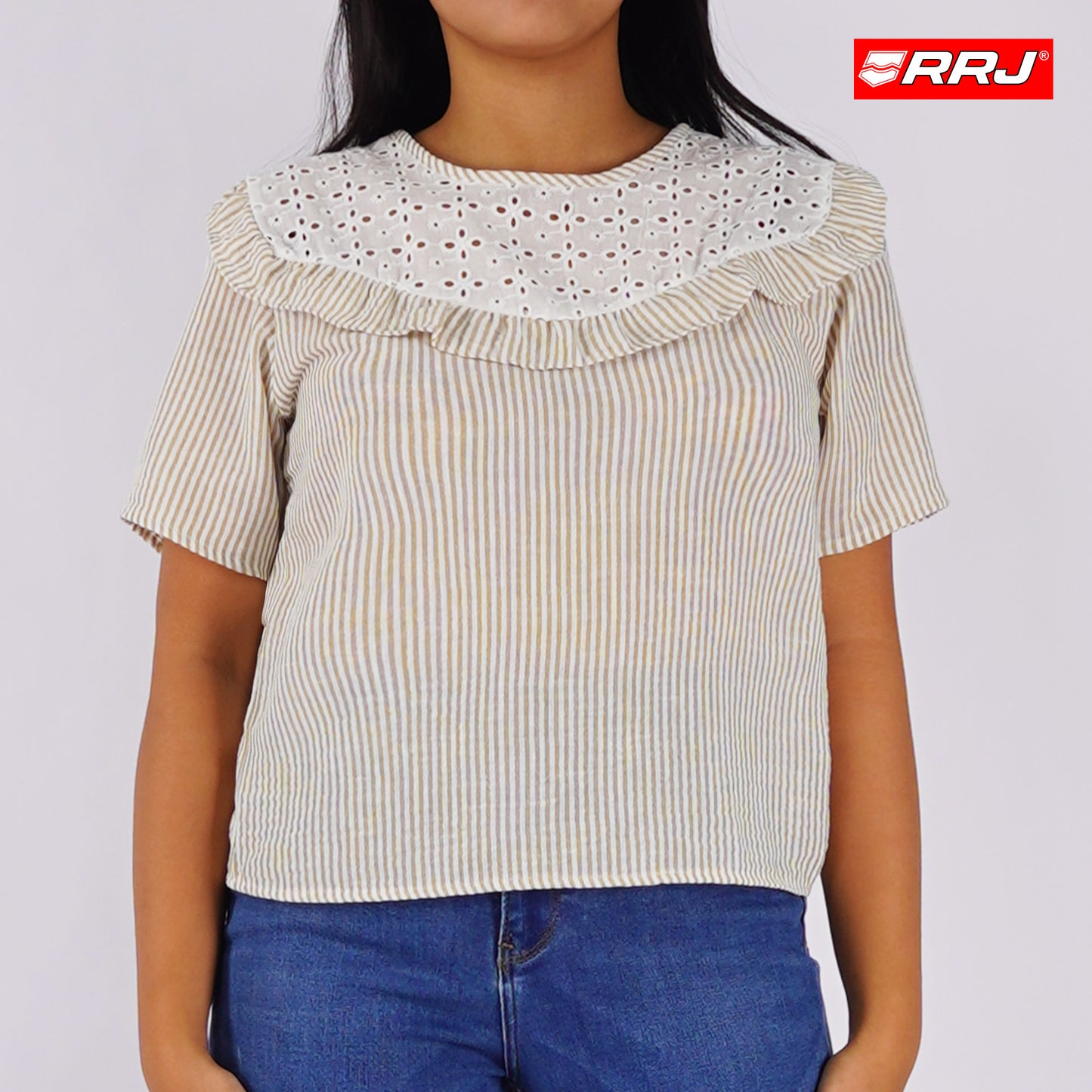 RRJ Ladies Basic Woven Shirt Boxy Fitting 171408 (Beige)
