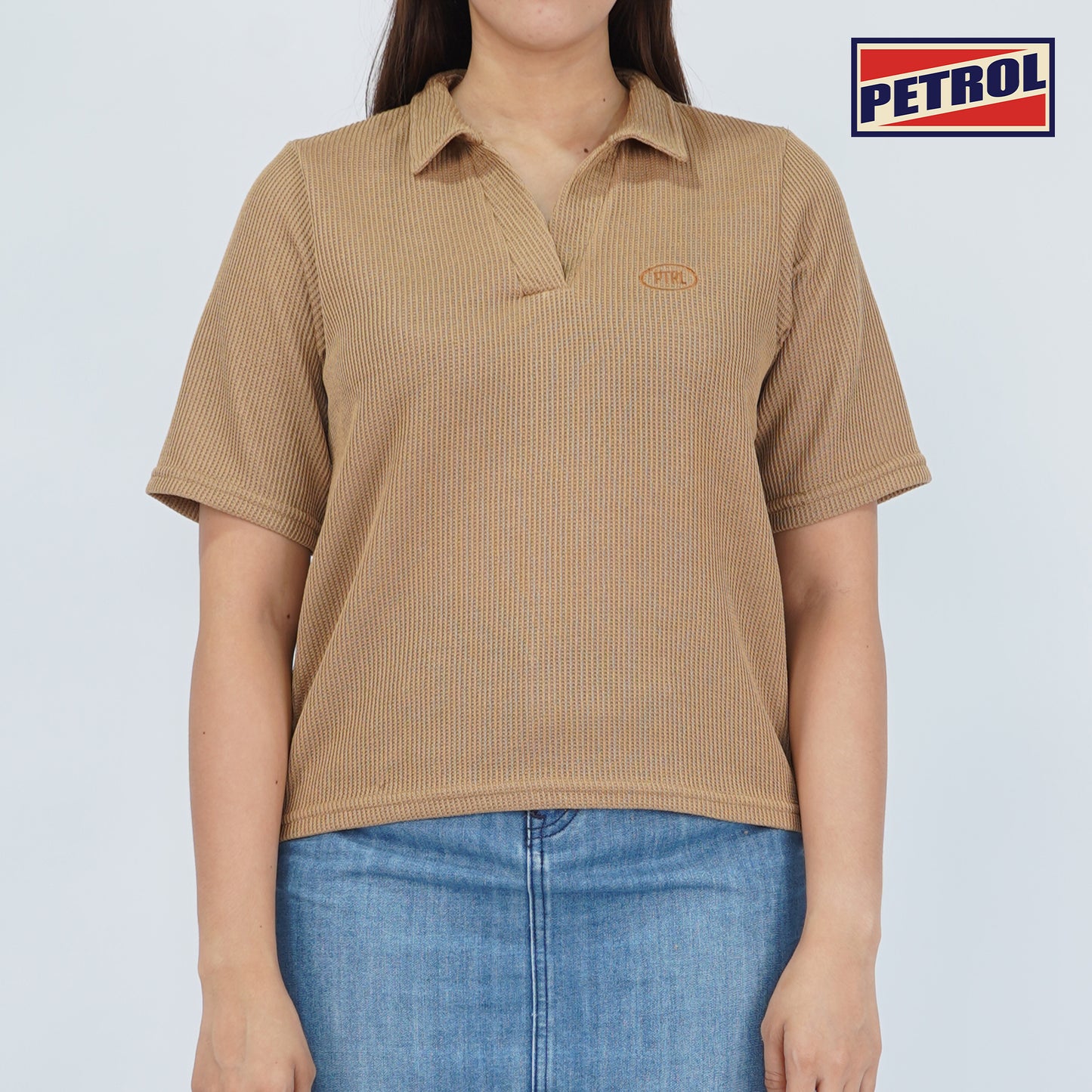 Petrol Ladies Basic Collared Shirt Boxy Fitting 171085 (Brown)