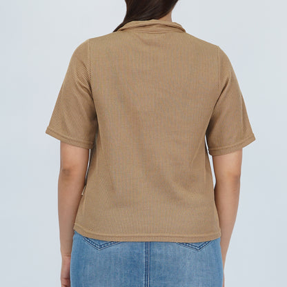 Petrol Ladies Basic Collared Shirt Boxy Fitting 171085 (Brown)