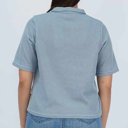 Petrol Ladies Basic Collared Shirt Boxy Fitting 171085 (Smoke Blue)