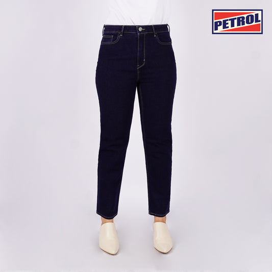 Petrol Ladies Basic Denim Mom Jeans Mid-Rise Slim Fitting 179576-U (Dark Shade)