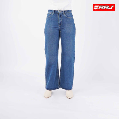 RRJ Ladies Basic Denim Wideleg Pants Mid-Rise 184623 (Medium Shade)