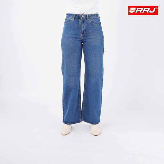 RRJ Ladies Basic Denim Wideleg Pants Mid-Rise 184623 (Medium Shade)