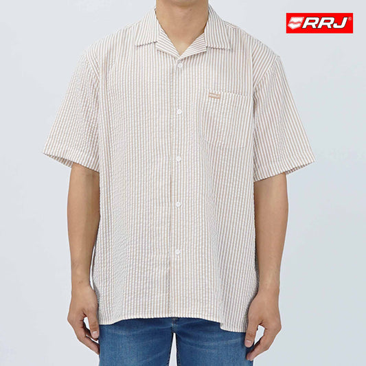 RRJ Men's Basic Woven Shirt Semibody Fitting 169740 (Brown)