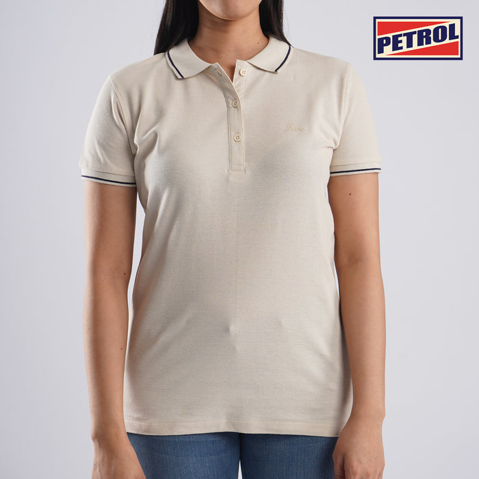 Petrol Basic Collared for Ladies Regular Fitting Shirt Trendy fashion Casual Top Beige Polo shirt for Ladies 137900-U (Beige)