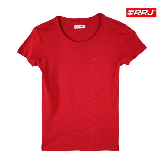 RRJ Basic Tees for Ladies Slim Fitting Ribbed Fabric Trendy fashion Casual Top Red Tees for Ladies 109828-U (Red)