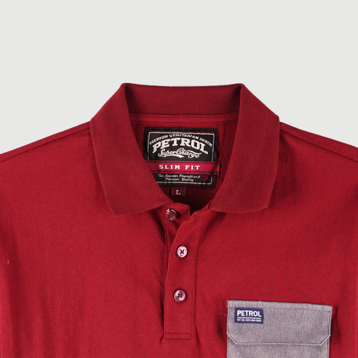 Petrol Basic Collared for Men Slim Fitting Cotton Jersey Fabric Trendy fashion Casual Top Crimson Polo shirt for Men 106835 (Crimson)