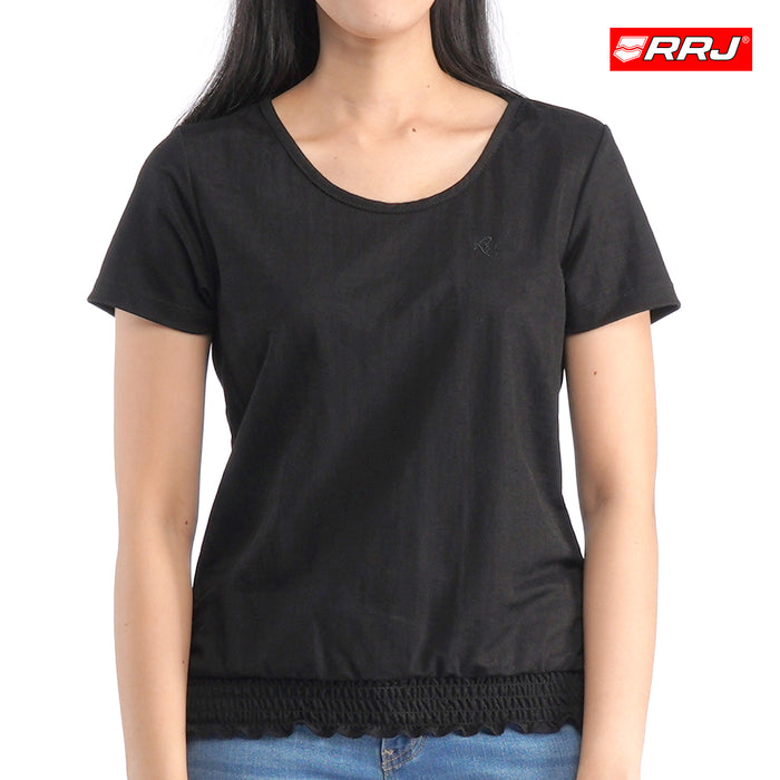 RRJ Basic Tees for Ladies Regular Fitting Shirt CVC Jersey Fabric Trendy fashion Casual Top Black T-shirt for Ladies 94786-U (Black)