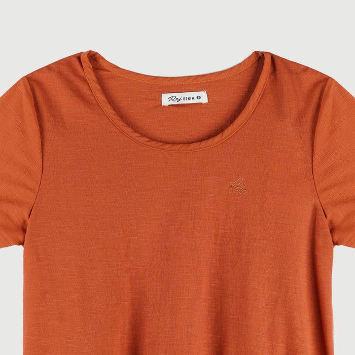 RRJ Basic Tees for Ladies Regular Fitting Shirt CVC Jersey Fabric Trendy fashion Casual Top Rust T-shirt for Ladies 94786-U (Rust)