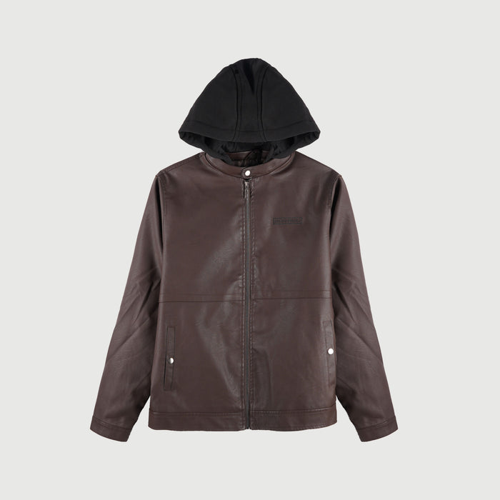 RRJ Basic Leather Jacket for Men Regular Fitting Trendy fashion Casual Top Brown Jacket for Men 96065 (Brown)