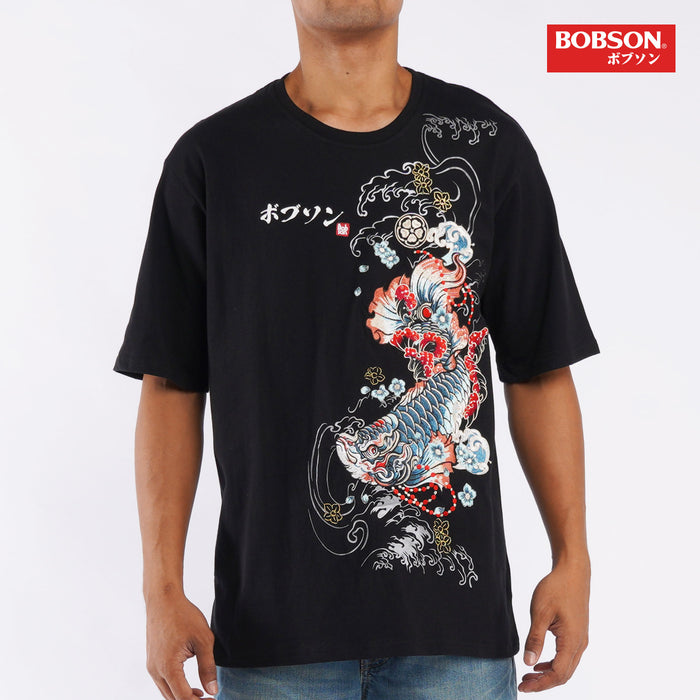 Bobson Japanese Men's Basic Tees Round Neck T-shirt For Men Casual Apparel Trendy Fashion High Quality Boxy Fit 99655 (Black)