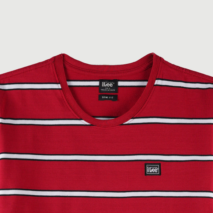 Stylistic Mr. Lee Men's Basic Tees Striped Round Neck T-shirt for Men Missed Lycra Fabric Trendy Fashion High Quality Apparel Comfortable Casual Top for Men Semi Body Fit 129600 (Red)