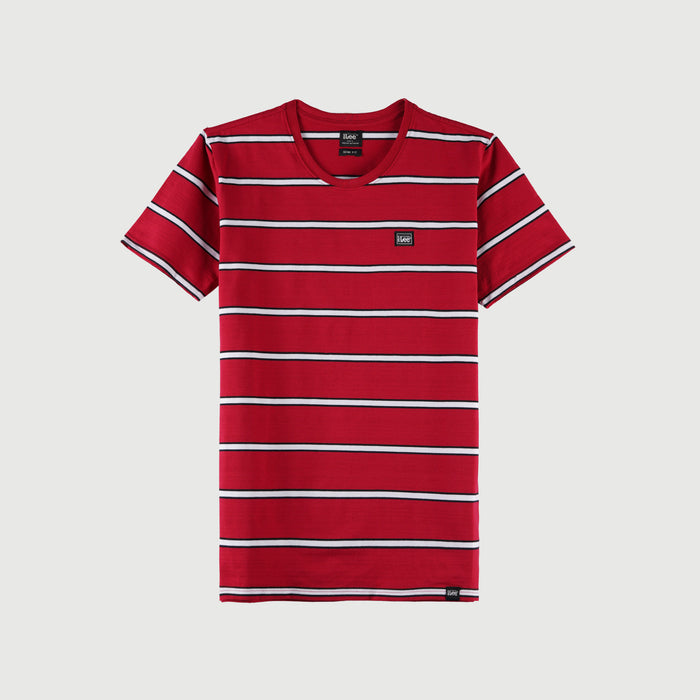 Stylistic Mr. Lee Men's Basic Tees Striped Round Neck T-shirt for Men Missed Lycra Fabric Trendy Fashion High Quality Apparel Comfortable Casual Top for Men Semi Body Fit 129600 (Red)