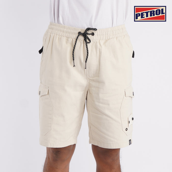 Petrol Basic Non-Denim Cargo Short for Men Regular Fitting Garment Wash Fabric Casual Short Beige Cargo Short for Men 128912 (Beige)