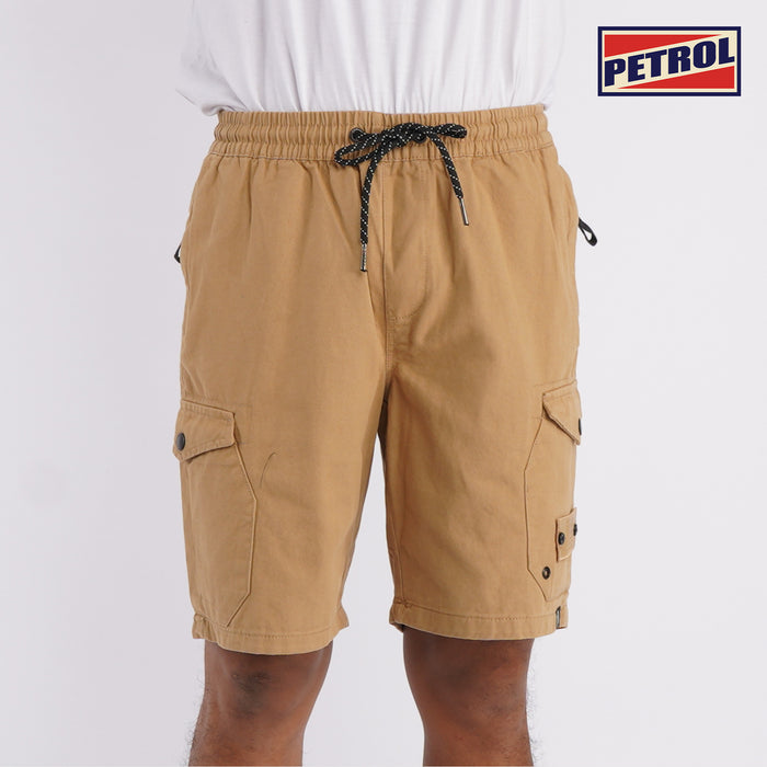 Petrol Basic Non-Denim Cargo Short for Men Regular Fitting Garment Wash Fabric Casual Short Khaki Cargo Short for Men 128912 (Khaki)