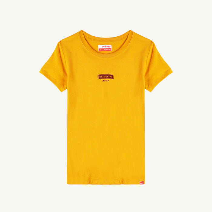 Bobson Japanese Ladies Basic Round Neck T-shirt for Women Trendy Fashion High Quality Apparel Comfortable Casual Top for Women Regular Fit 126643-U (Yellow Gold)