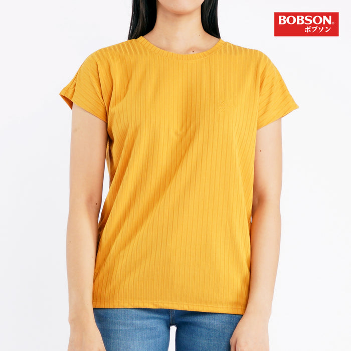 Bobson Japanese Ladies Basic Round Neck T-shirt for Women Trendy Fashion High Quality Apparel Comfortable Casual Top for Women Boxy Fit 129440-U (Mustard)