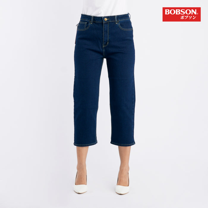 Bobson Japanese Ladies Basic Denim Mom Jeans for Women Trendy Fashion High Quality Apparel Comfortable Casual Mid waist Pants for Women 136209 (Dark Shade)