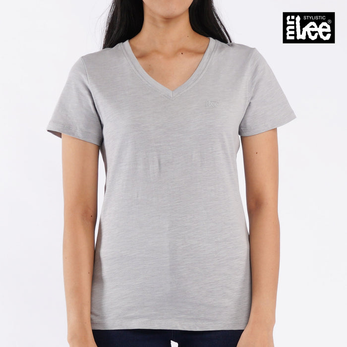 Stylistic Mr. Lee Ladies Basic Plain V-Neck T-shirt for Women Trendy Fashion High Quality Apparel Comfortable Casual Top for Women Regular Fit 113463-U (Gray)