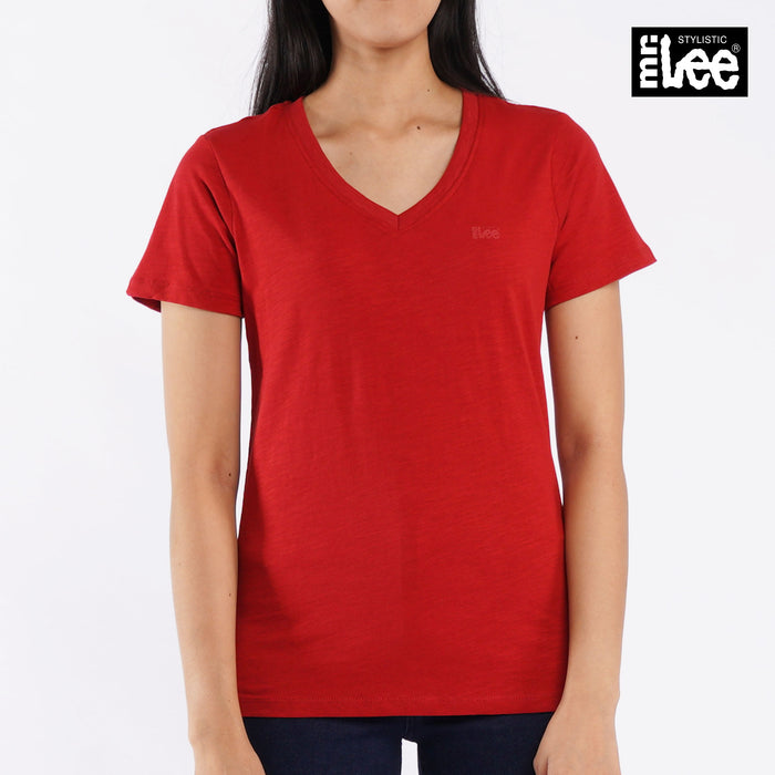 Stylistic Mr. Lee Ladies Basic Plain V-Neck T-shirt for Women Trendy Fashion High Quality Apparel Comfortable Casual Top for Women Regular Fit 113463-U (Red)