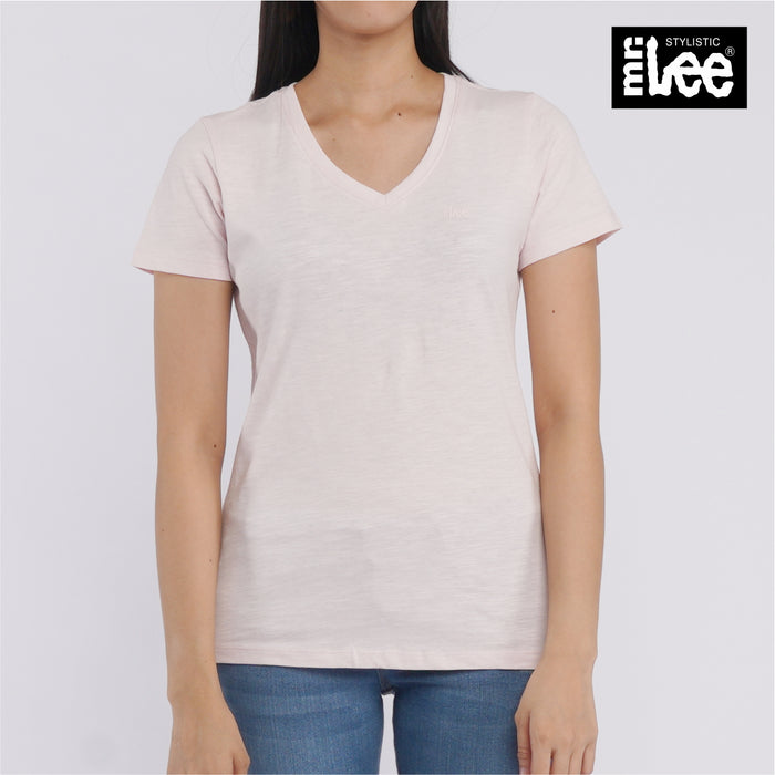 Stylistic Mr. Lee Ladies Basic Plain V-Neck T-shirt for Women Trendy Fashion High Quality Apparel Comfortable Casual Top for Women Regular Fit 113484-U (Pink)
