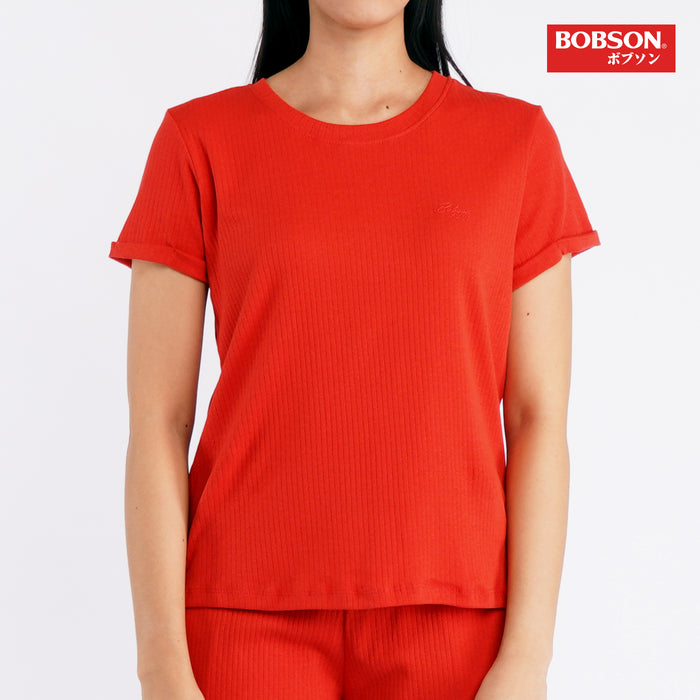 Bobson Japanese Ladies Basic Round Neck T-shirt for Women Knitted Fabric Trendy Fashion High Quality Apparel Comfortable Casual Top for Women Regular Fit 104615 (Orange)