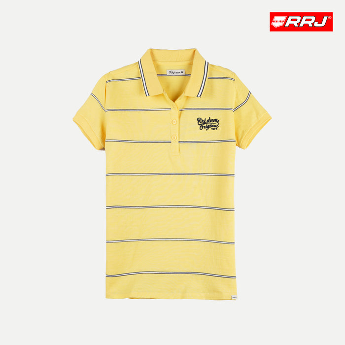 RRJ Ladies Basic Striped Polo shirt for Women Missed Lycra Fabric Trendy Fashion High Quality Apparel Comfortable Casual Stretchable Collared shirt for Women Regular Fit 135031 (Yellow)