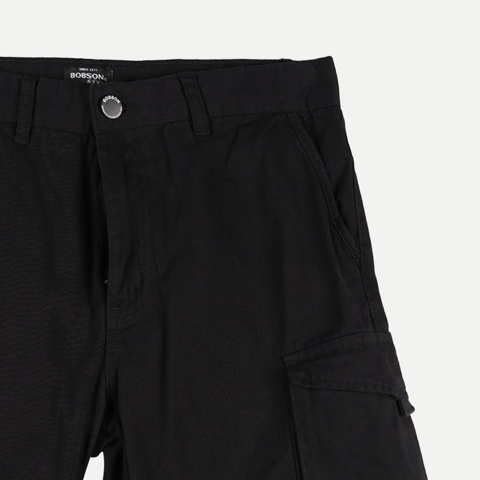 Bobson Japanese Men's Basic Non-Denim Cargo Shorts for Men Trendy Fashion High Quality Apparel Comfortable Casual Short for Men 127224 (Black)