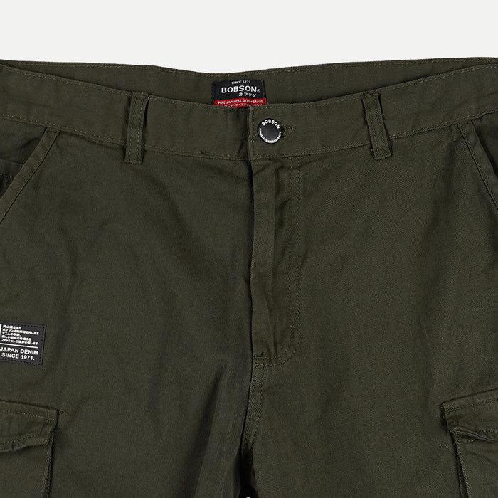 Bobson Japanese Men's Basic Non-Denim 5 pocket Cargo Shorts for Men Trendy Fashion High Quality Apparel Comfortable Casual short for Men 127235 (Fatigue)