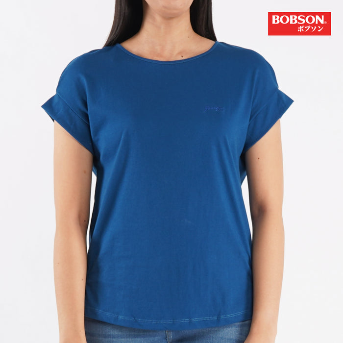 Bobson Japanese Ladies Basic Tees Round Neck T-shirt for Women Trendy Fashion High Quality Apparel Comfortable Casual Top for Women Loose Fit 126984 (Poseidon)