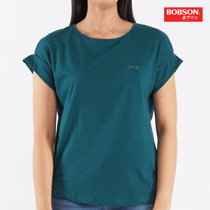 Bobson Japanese Ladies Basic Tees Round Neck T-shirt for Women Trendy Fashion High Quality Apparel Comfortable Casual Top for Women Loose Fit 126984 (Teal)