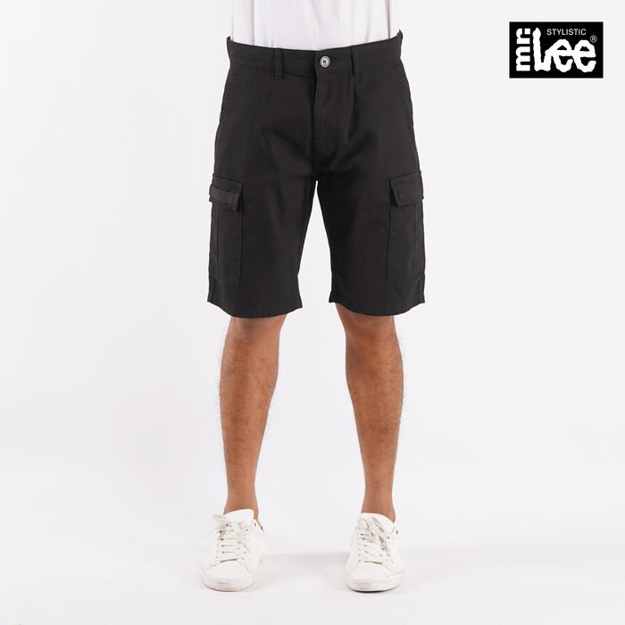 Stylistic Mr. Lee Men's Basic Non- Denim 6 pocket Cargo Short for Men Trendy Fashion High Quality Apparel Comfortable Casual Short for Men 125907-U (Black)
