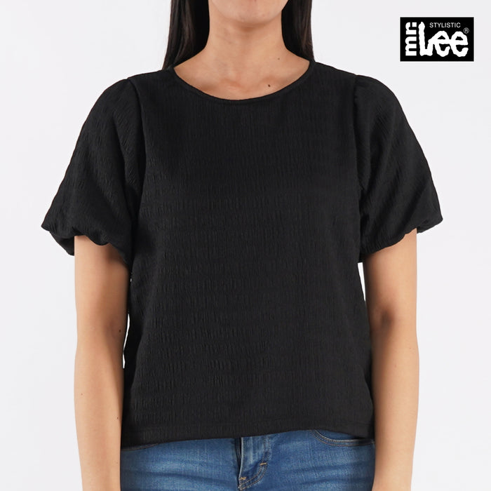 Stylistic Mr. Lee Ladies Basic Woven Round Neck Blouse for Women Trendy Fashion High Quality Apparel Comfortable Casual Top for Women Boxy Fit 141100 (Black)