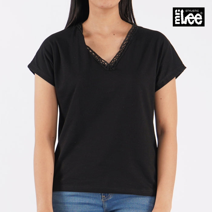 Stylistic Mr. Lee Ladies Basic Tees V-Neck T-shirt for Women Trendy Fashion High Quality Apparel Comfortable Casual Top for Women Regular Fit 138691 (Black)