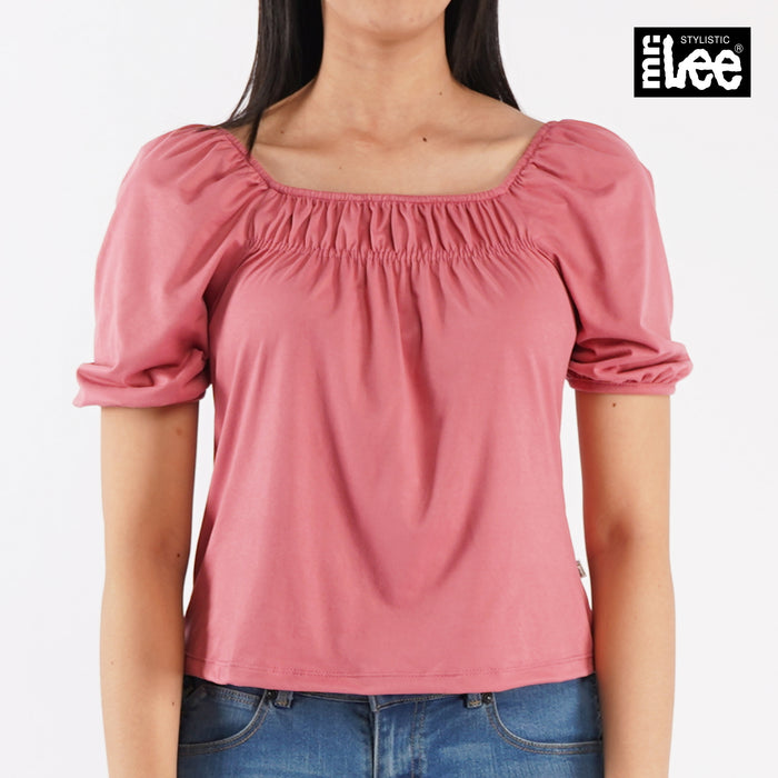 Stylistic Mr. Lee Ladies Basic Tees Garterized Sleeves Blouse for Women Trendy Fashion High Quality Apparel Comfortable Casual Top for Women Regular Fit 136874-U (Pink)