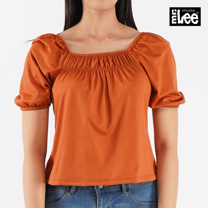 Stylistic Mr. Lee Ladies Basic Tees Garterized Sleeves Blouse for Women Trendy Fashion High Quality Apparel Comfortable Casual Top for Women Regular Fit 136874-U (Rust)