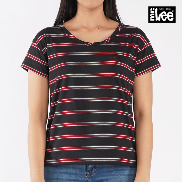 Stylistic Mr. Lee Ladies Basic Tees Round Neck Striped Shirt for Women Trendy Fashion High Quality Apparel Comfortable Casual Top for Women Regular Fit 123536 (Black)