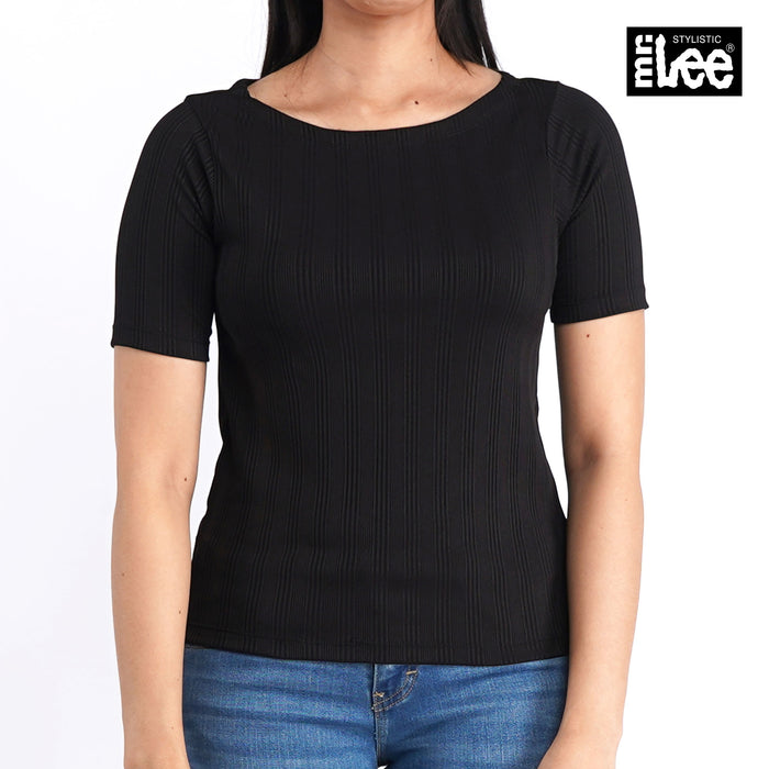 Stylistic Mr. Lee Ladies Basic Round Neck Knitted Top for Women Trendy Fashion High Quality Apparel Comfortable Casual Tees for Women Regular Fit 138157-U (Black)