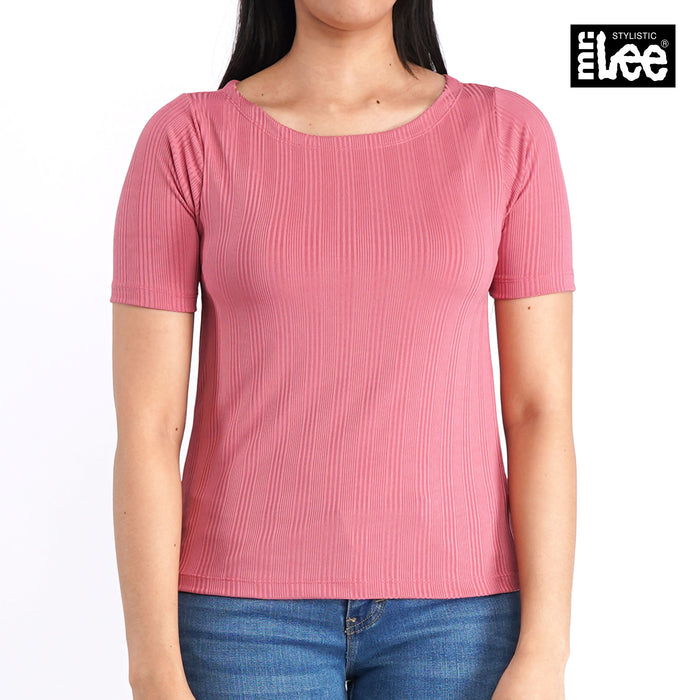 Stylistic Mr. Lee Ladies Basic Round Neck Knitted Top for Women Trendy Fashion High Quality Apparel Comfortable Casual Tees for Women Regular Fit 138157-U (Pink)