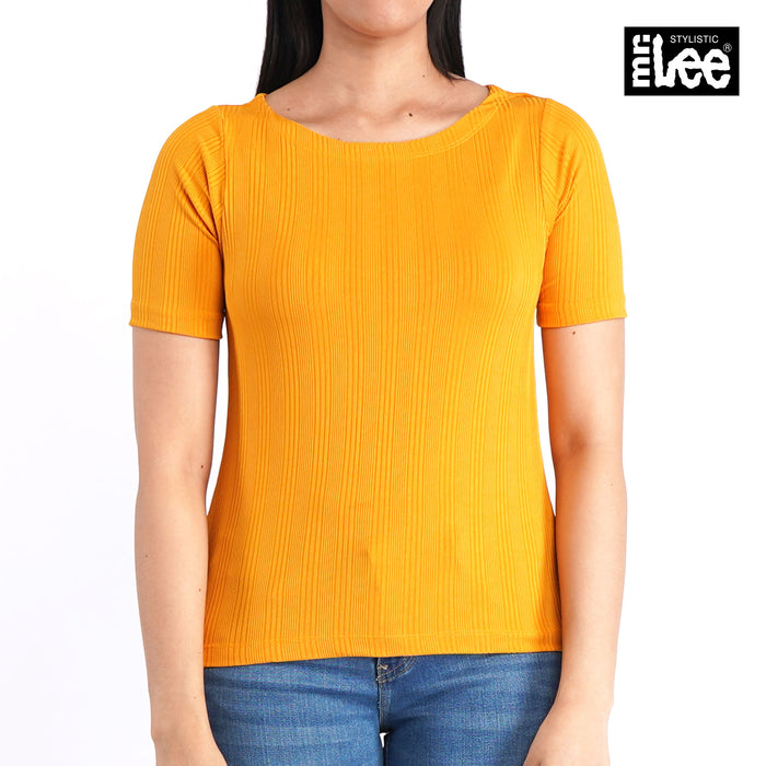 Stylistic Mr. Lee Ladies Basic Round Neck Knitted Top for Women Trendy Fashion High Quality Apparel Comfortable Casual Tees for Women Regular Fit 138157-U (Yellow)