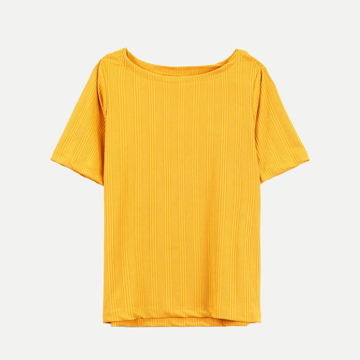 Stylistic Mr. Lee Ladies Basic Round Neck Knitted Top for Women Trendy Fashion High Quality Apparel Comfortable Casual Tees for Women Regular Fit 138157-U (Yellow)